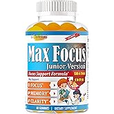 Max Focus Gummies for Kids & Teens | Memory & Attention Support | Brain Focus Supplement | Concentration & Learning Support for Children, Pre-Teens | Vegan, Non-GMO – 60 Gummies