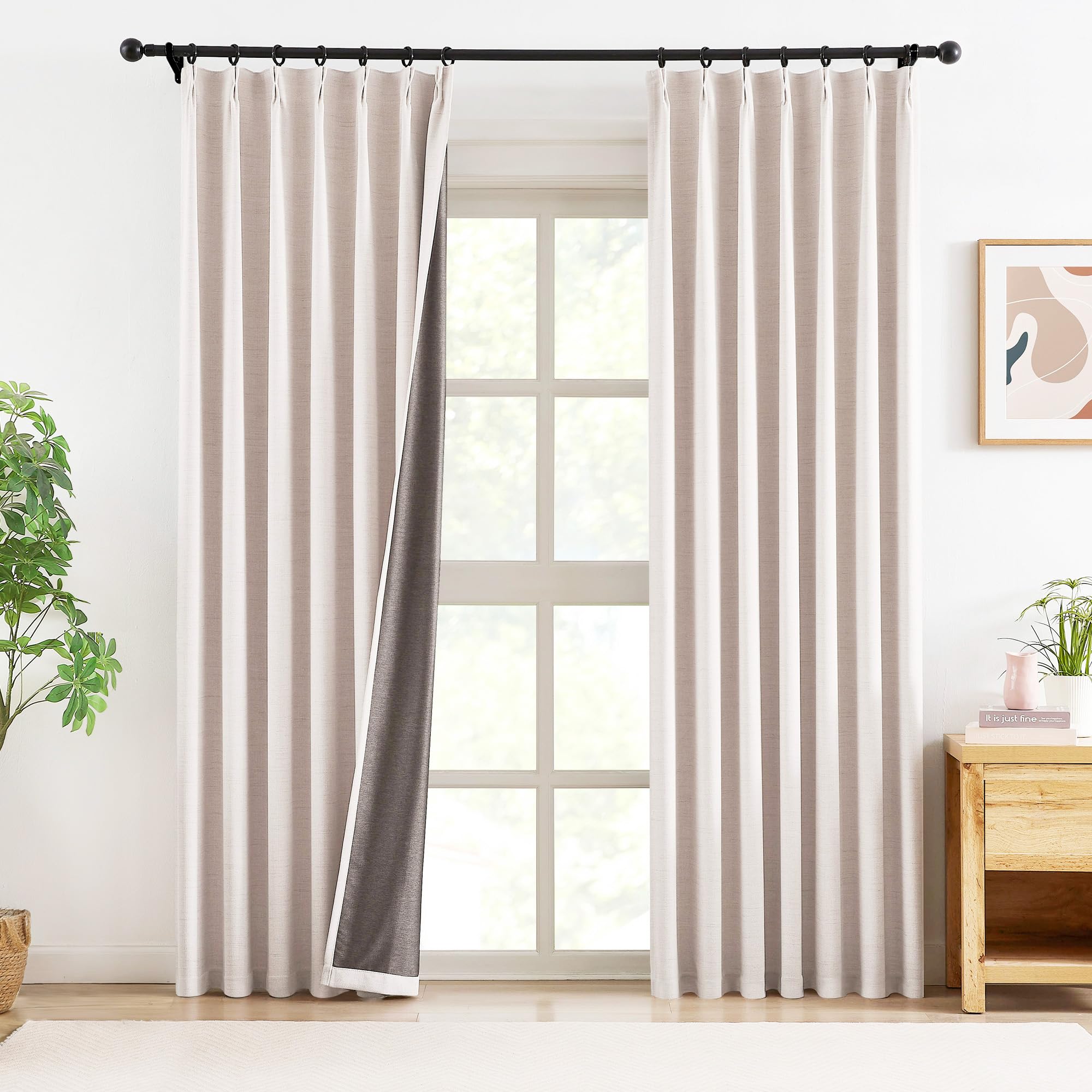 Pinch Pleated Blackout Curtains for Living Room, Linen Textured Look Pleated Drapes with Hooks and Rings for Bedroom 40"Wx102"L, 2 Panels, Dusty Pink, Thermal Insulated 95% Light Blocking Image
