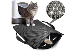 HANBRAMO Cat Litter Mat, Honeycomb Double Layer Non-Slip Kitty Litter Box Mat, Waterproof and Urine Proof Cat Mat For Litter Catcher, Litter Box Mat Scatter Control (Black, 23x15 Inch)