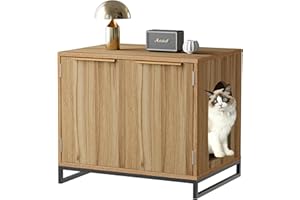 FerniTry Small Cat Litter Box Enclosure Furniture, Hidden Cat Litter Box Furniture, Kitty Litter Box Cabinet Cat Washroom Indoor Cat House as Side Table Walnut Color
