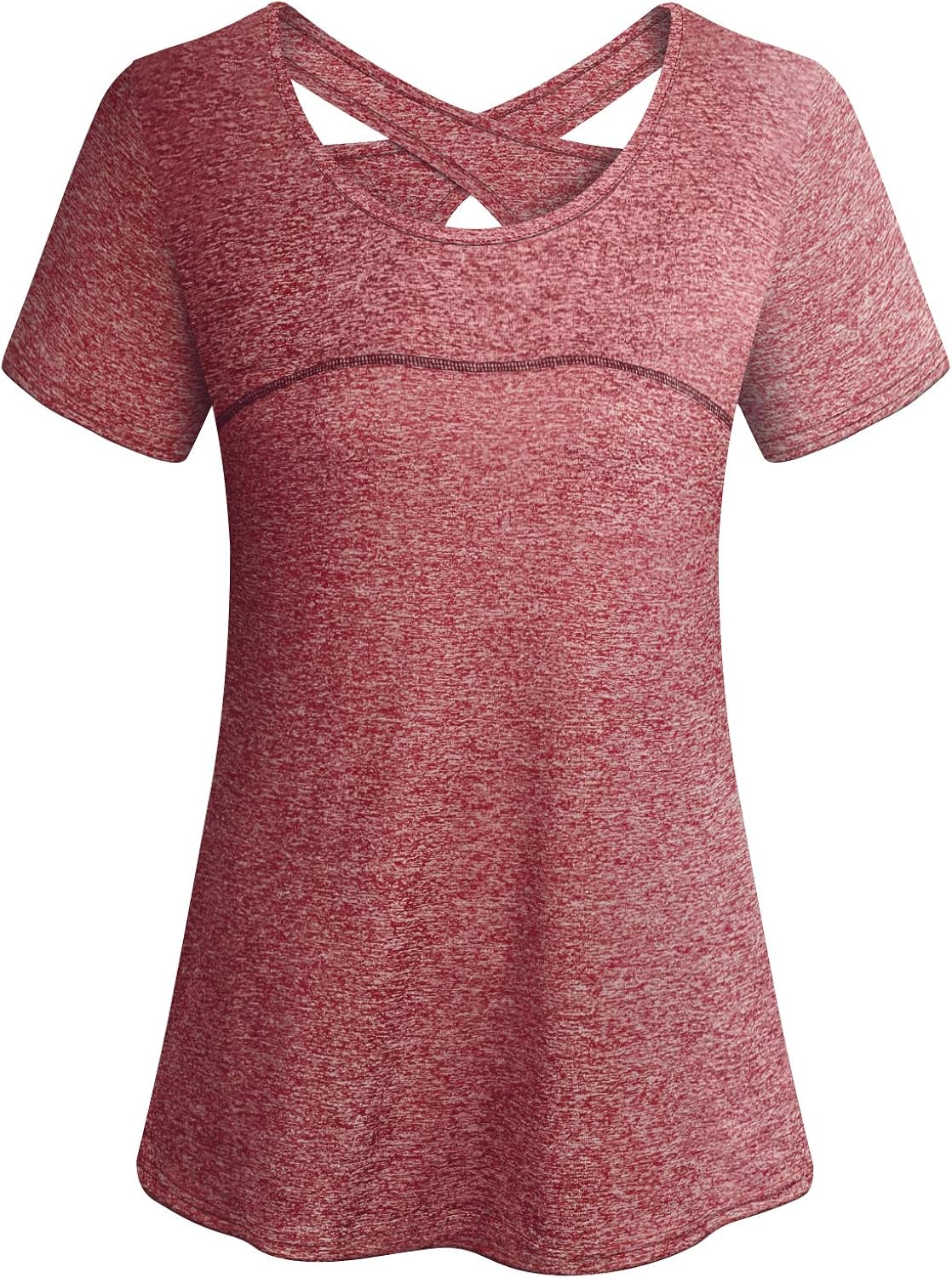 Cucuchy Womens Yoga Top Short Sleeve Crew Neck Criss Cross Back Workout Shirts: Clothing