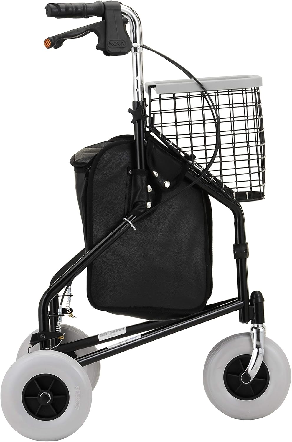 NOVA Traveler 3 Wheel Rollator Walker, All Terrain 8” Wheels, Includes Bag, Basket and Tray, Black: Health & Personal Care
