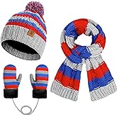 Boys Winter Hat Scarf and Gloves Set for Kids Warm Knitted Hat Mittens and Fleece Neck Warmer Scarf Set for Boys Girls 3pcs