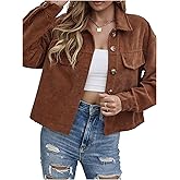 SweatyRocks Women's Corduroy Jacket Cropped Long Sleeve Button Down Casual Spring Jackets Trendy Shacket