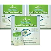 NOVEHA 180PCs Tea Tree Oil Eyelid & Lash Wipes With Hyaluronic Acid, Green Tea & Chamomile For Blepharitis & Itchy Eyes, Individually Wrapped Eyelash Wipes Natural Makeup Remover & Daily Cleanser