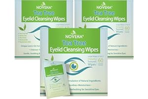 NOVEHA Tea Tree Oil Eyelid & Lash Wipes | With Hyaluronic Acid, Green Tea & Chamomile For Blepharitis & Itchy Eyes, Box Of 60