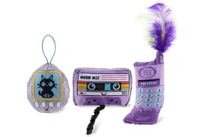 Catstages So Meowsome 90s Cat Toys, 3-Pack Catnip Plush Toys with Crinkle, Feathers & Dental Mesh, Multicolored