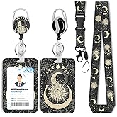 Sun and Moon ID Badge Holder with Breakaway Lanyard &Heavy Duty Retractable Reel-360°Rotating Carabiner Keychain for WomenStudents,Teachers, Nurses, Office Use