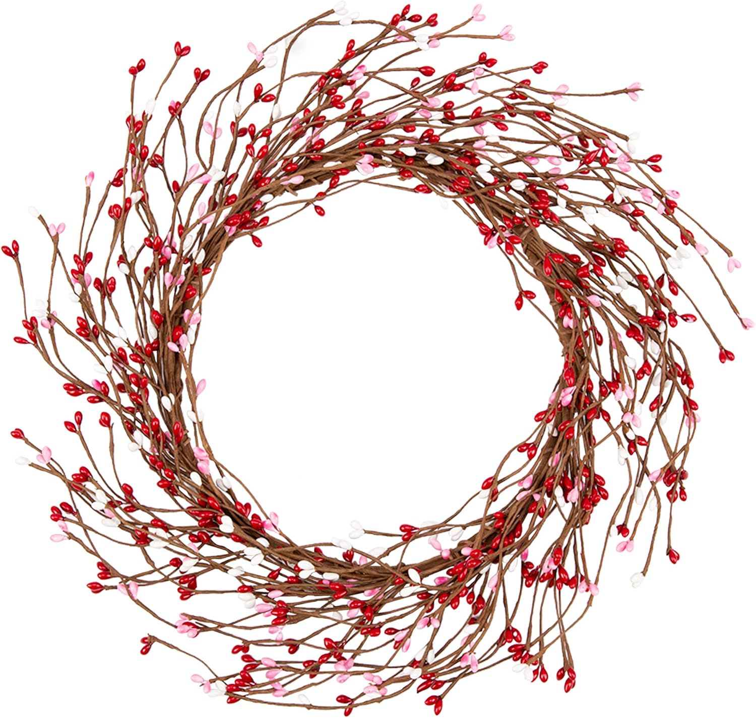 VGIA 14 Inch Artificial Spring Wreath for Valentine's Day Berry Wreath for Front Door Pip Berry Candle Rings for Pillars Centerpiece Party Wedding Home Decor