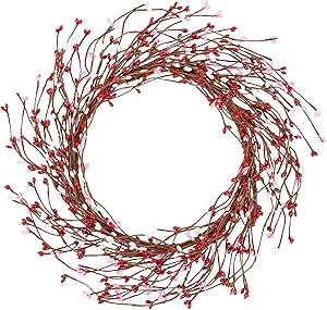 VGIA 14 Inch Artificial Spring Wreath for Valentine's Day Berry Wreath for Front Door Pip Berry Candle Rings for Pillars Centerpiece Party Wedding Home Decor