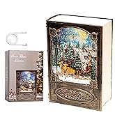 Eightown Book Snow Globe Lantern - Lighted Water Lantern with Santa Claus Scene - Vintage Musical Box with Swirling Glitter - Christmas Decor with Gift Box (Santa Christmas)