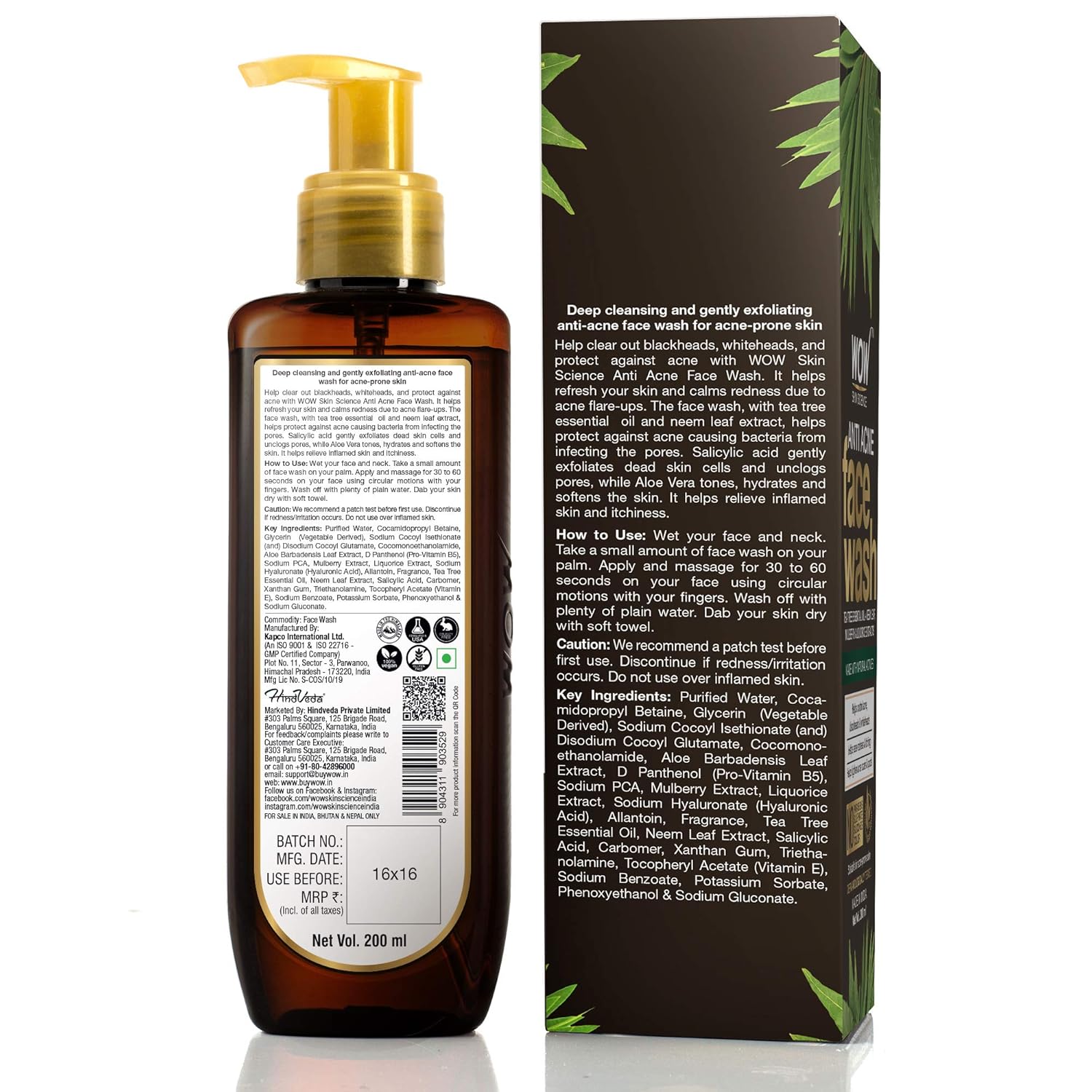 wow anti acne face wash ingredients list