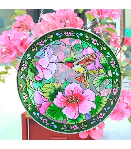 Handmade Stained Glass Sun Catcher - 12" Round Floral Panel With 20" Chain, Vibrant Tiffany-Style Window Hanging - View #6