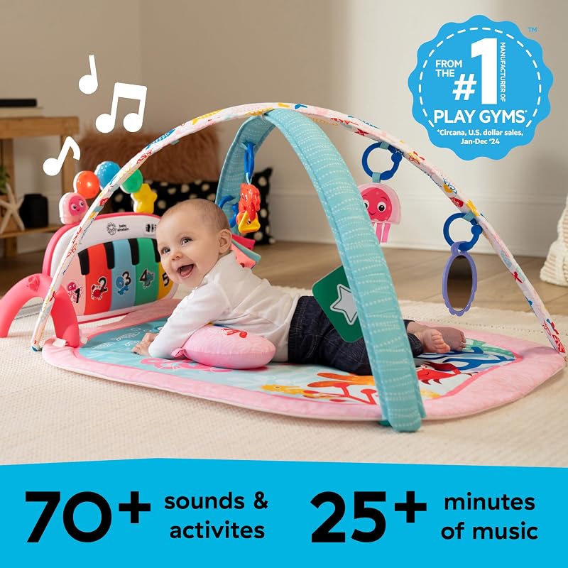 Baby Einstein, Ocean Explorers 4-em-1 Baby Gym - Baby Carpet Kick Jogos de Piano, Música e Descoberta de Linguagem, Brinquedos Sensoriais, Recém-Nascido +, Rosa