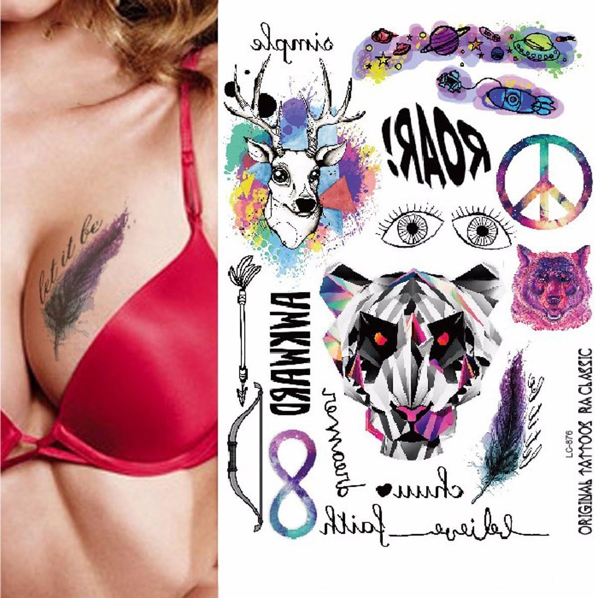 11 Sheet Waterproof Metallic Temporary Tattoo Body Art Feather Rainbow Diamond Glitter Tatoos Sticker