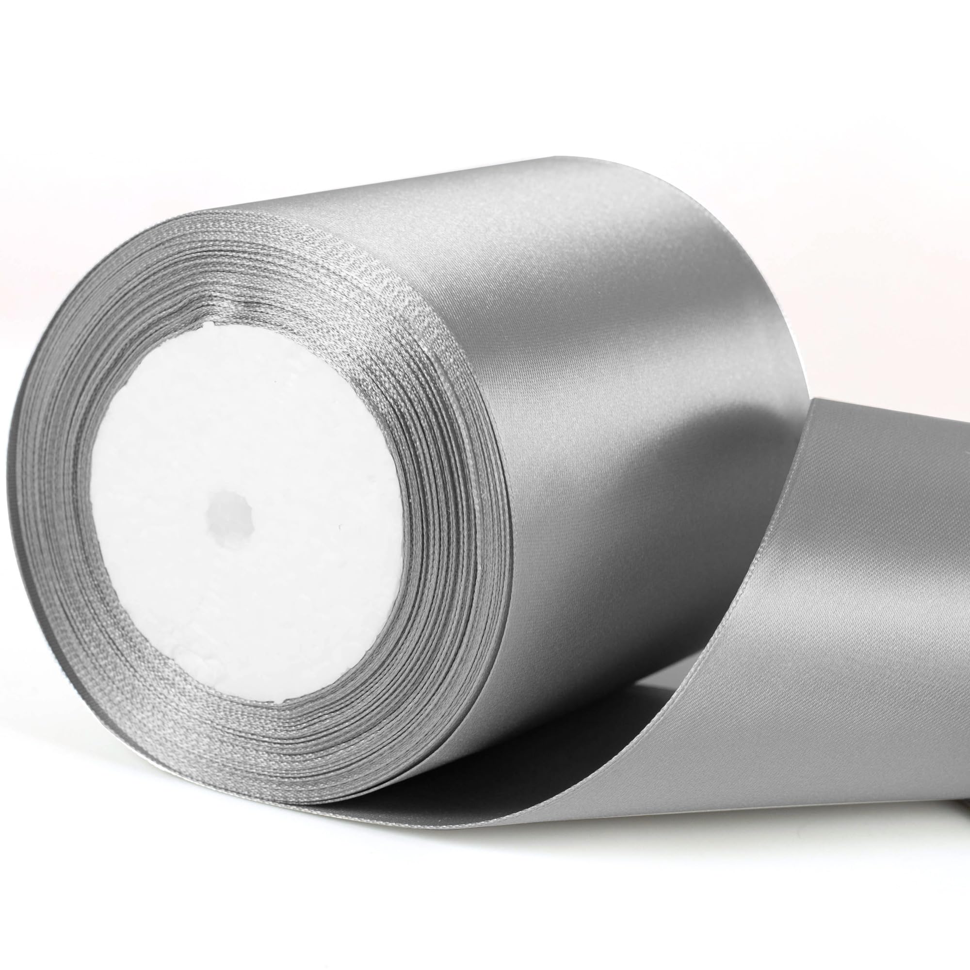 22m x 10cm Wide Gray Ribbon, Silver Gray Thick Wedding Car Ribbon for Gift Wrapping, Bouquet, Cake, Craft Decorations, Premium 4 Inch Florist Ribbons for Christmas Birthday Present