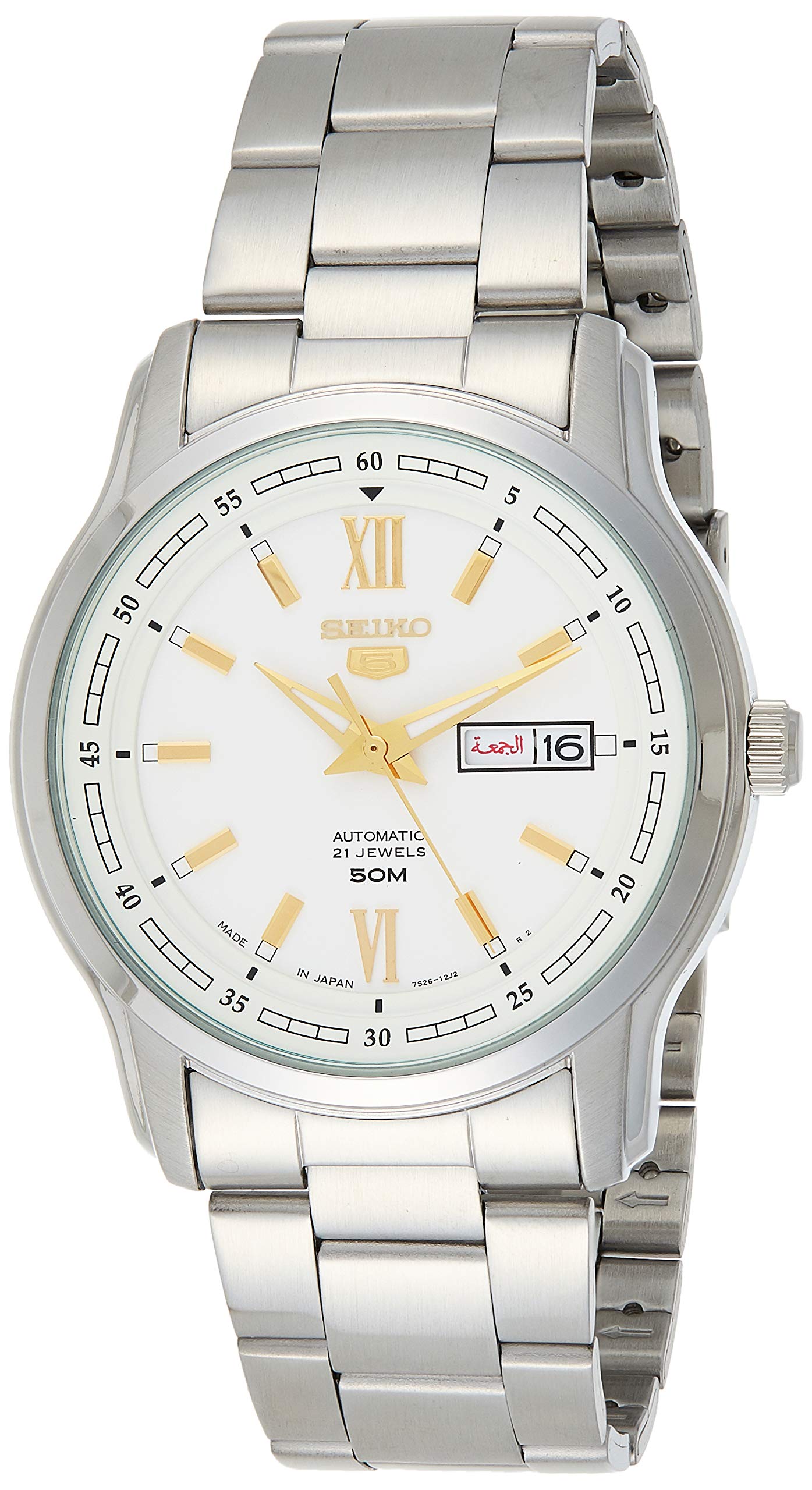 Seiko 5 Automatic White Dial Silver Stainless Steel Men's Watch SNKP15K1