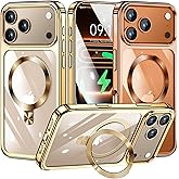 [CD Ring Compatible with MagSafe Invisible Stand]Magnetic for iPhone 17 Pro Case, [Electroplated Bumper Non-Yellowing][Look as Bare iPhone]Slim Clear Case with Holder for Women Men Girls, Gold