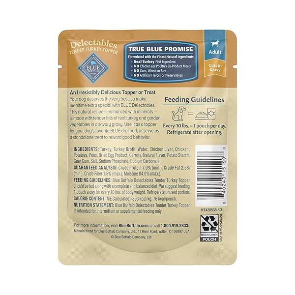 BLUE BUFFALO DELECTABLES NATURAL WET DOG FOOD TOPPER, TURKEY DINNER 3OZ (PACK OF 24)