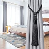 Pretty Jolly 2 Pack Long Tassel Curtain Tiebacks Handmade Rope Knot Black view 4