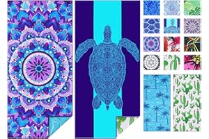 TWOYEK Microfiber Sand Free Beach Towel Oversized Thin Large Fast Dry Super Absorbent Lightweight Bath Towels for Travel Pool Swimming Camping Girls Women Men Adults 2 Pack Blue Mandala Turtle