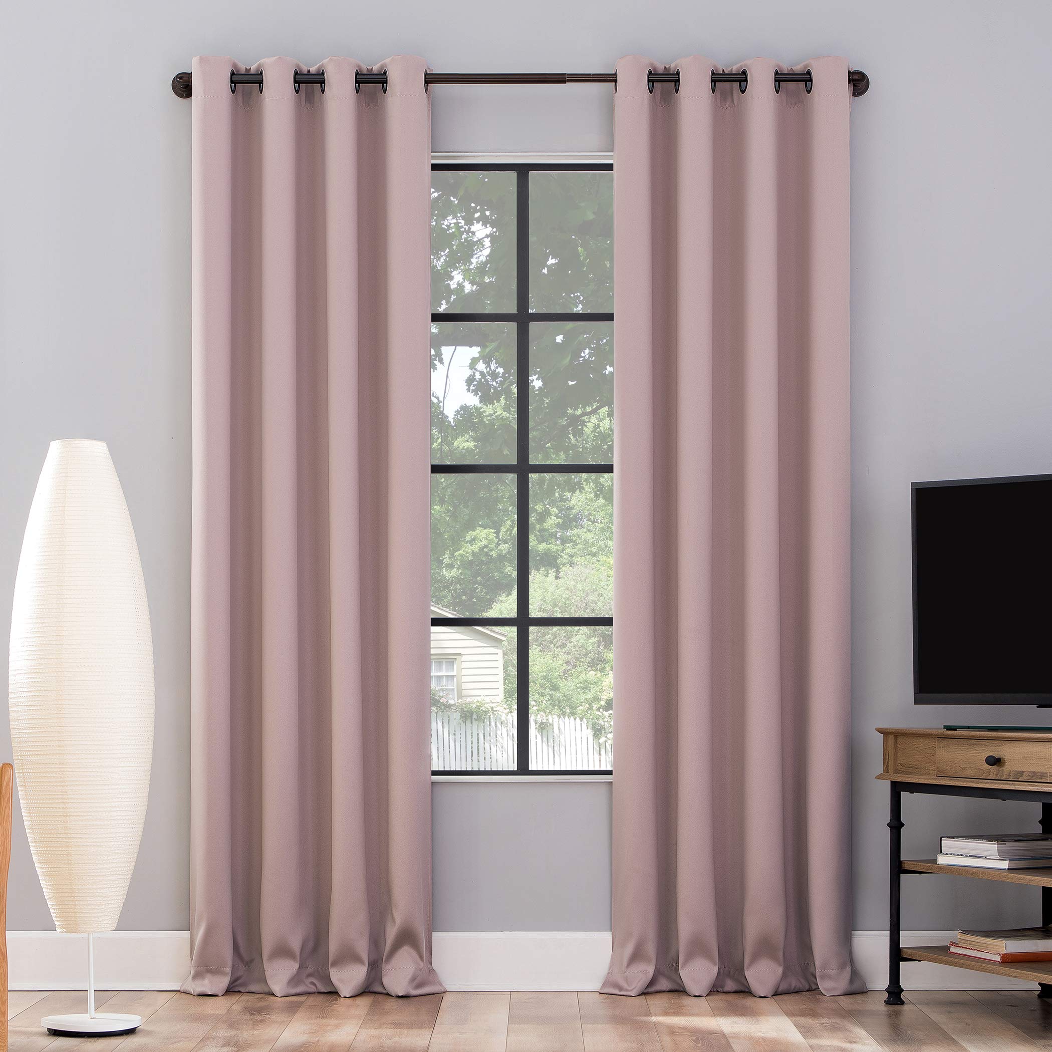 Sun Zero Nordic 2-pack Theater Grade Extreme 100% Blackout Grommet Curtain Panel Pair, 52" x 63", Blush Pink