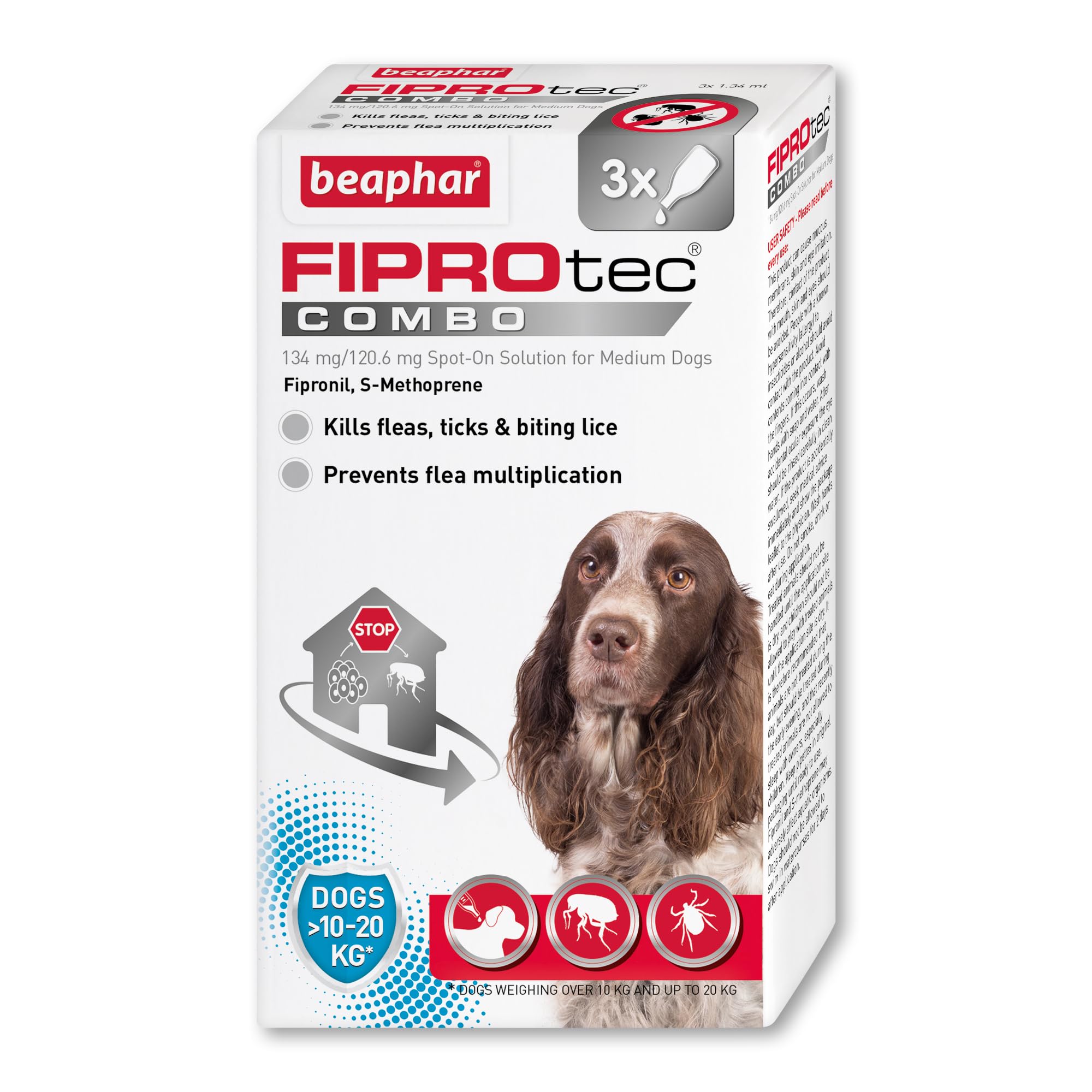 Beaphar - FIPROtec® COMBO for Medium Dogs (10-20kg) – 3 pipettes - Kills Fleas, Flea Eggs, Flea Larvae & Ticks - Stops Fleas Multiplying on Pet and in Home - Vet Strength Dog Flea Treatment