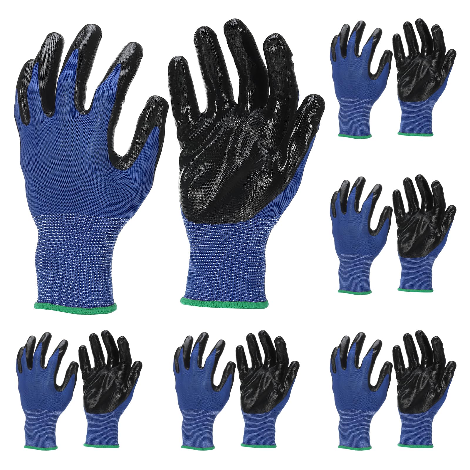 PATIKIL Safety Work Gloves Nitrile Coated, 6 Pair Non-slip Gardening Gloves Seamless Knit Working Gloves with Grip for Women Men Warehouse, Blue, Small Size