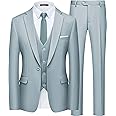 WULFUL Men’s Slim Fit Suit One Button 3-Piece Blazer Dress Business Wedding Party Jacket Vest & Pant