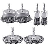 AOKLIT 6 Pack Carbon Steel Drill Wire Brush, 1/4-Inch Hex Shank, Cup/ Wheel/ Pen Brush Set for Rust Removal, Corrosion and Sc