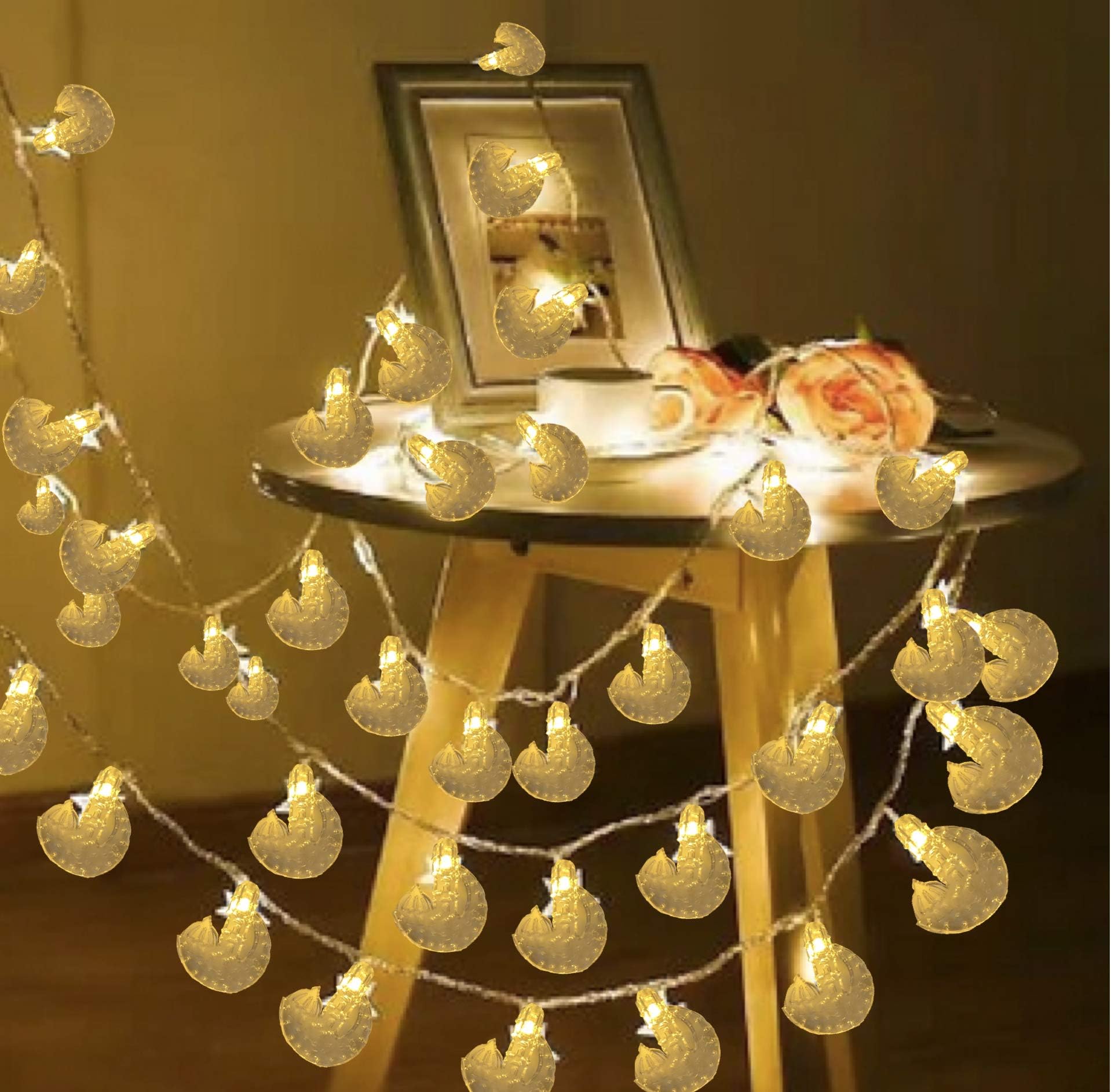 iHcrafts Eid Decoration Housewarming Party Decor' Islamic LED String Lights Moon Star US Plug Muslim Decor Party Supply Ramadan Party Decoration (20pc - Moon Masjid Warm White)