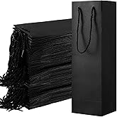 Neyauo 50 Pack Wine Gift Bags Black Paper Wine Bags Bulk with Handles Wines Bottle Tote Bag for Holiday Birthday Wedding Graduations Father's Day Party Shopping Retail Merchandise,4.3x3.5x14Inch
