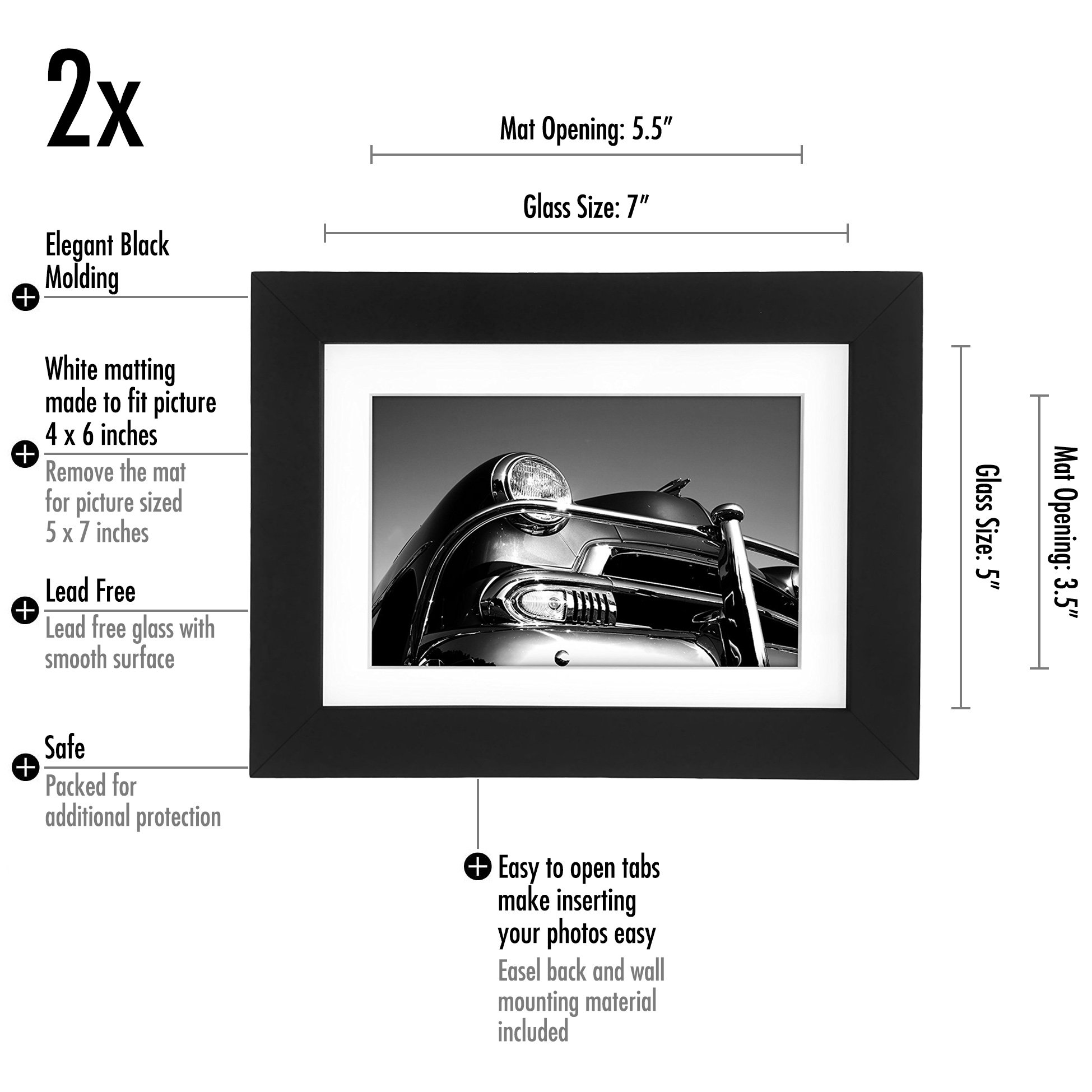 Two Tabletop Frames Made to Display Pictures Sized 4x6 inches with Mat