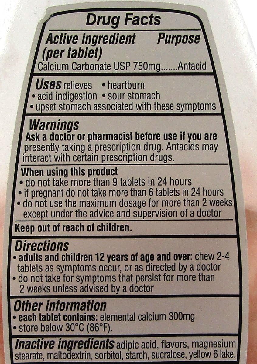 Sugar Free Antacid Orange Cream Flavor + Extra Strength Chewable Wintergreen Tablets | Equate 750 mg | Compare to Tums: Health & Personal Care