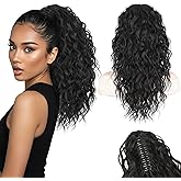 Stamped Glorious Black Ponytail Extension 18" Curly Wavy Pony Tail Claw Multi Layered Clip on Ponytail Extension Fluffy Natural Looking Synthetic Hair Piece for Women