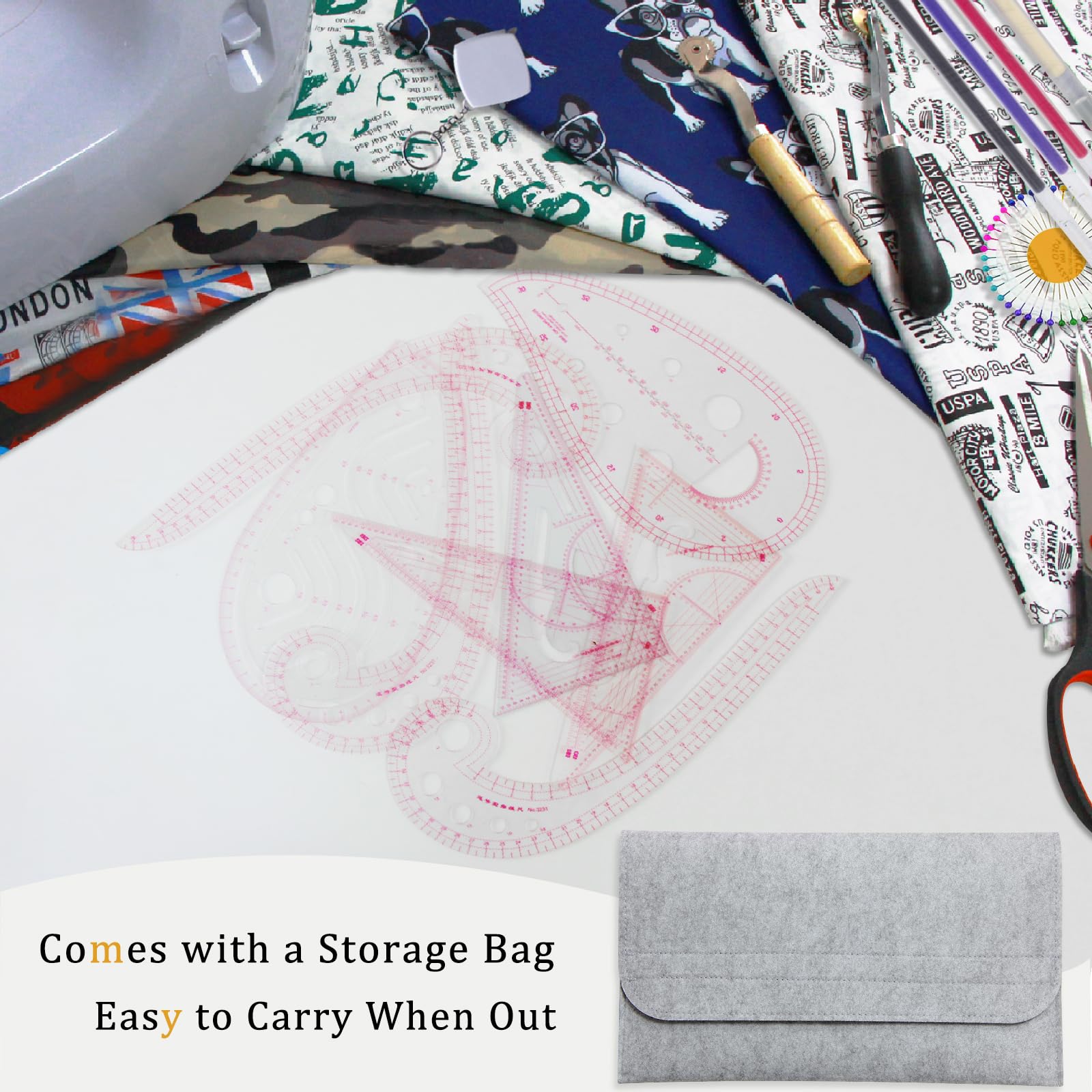 19 PCS Sewing Ruler Set, French Curve Ruler, Hip Curve Ruler,Sewing Templates, Tracing Wheel,Perfect for Designers, Pattern Maker and Tailors