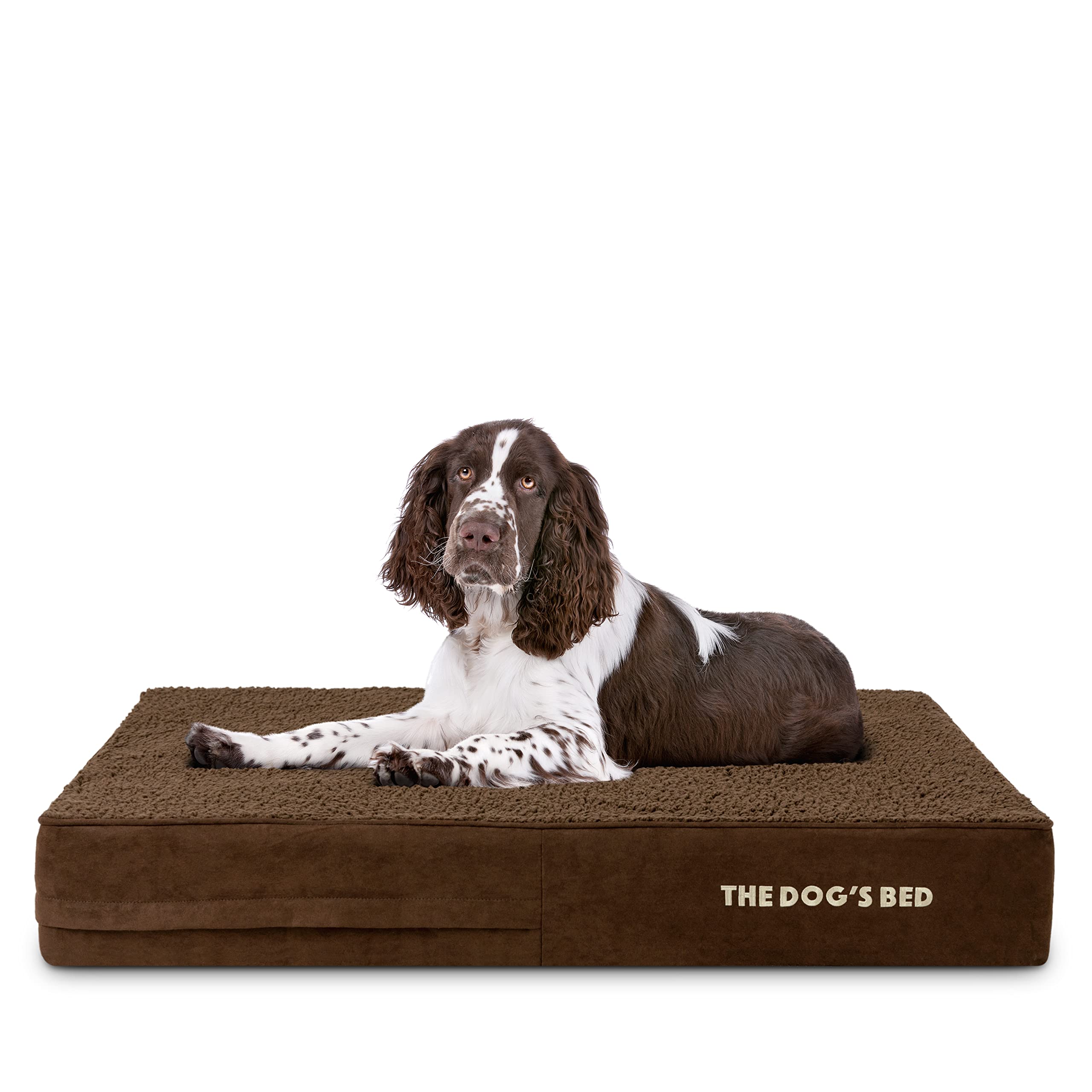 The Dog’s Bed Orthopaedic Memory Foam Dog Bed for Large Dogs, Waterproof Support Mattress, Removable Washable Cover, Pressure Relief & Joint Support, Brown Plush, 15cm Thick