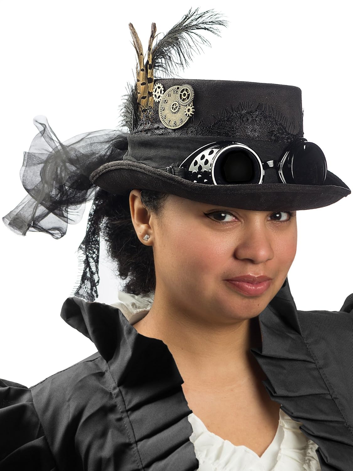 Deluxe Velvet 4.25 Inch Steampunk Top Hat with Removable Goggles