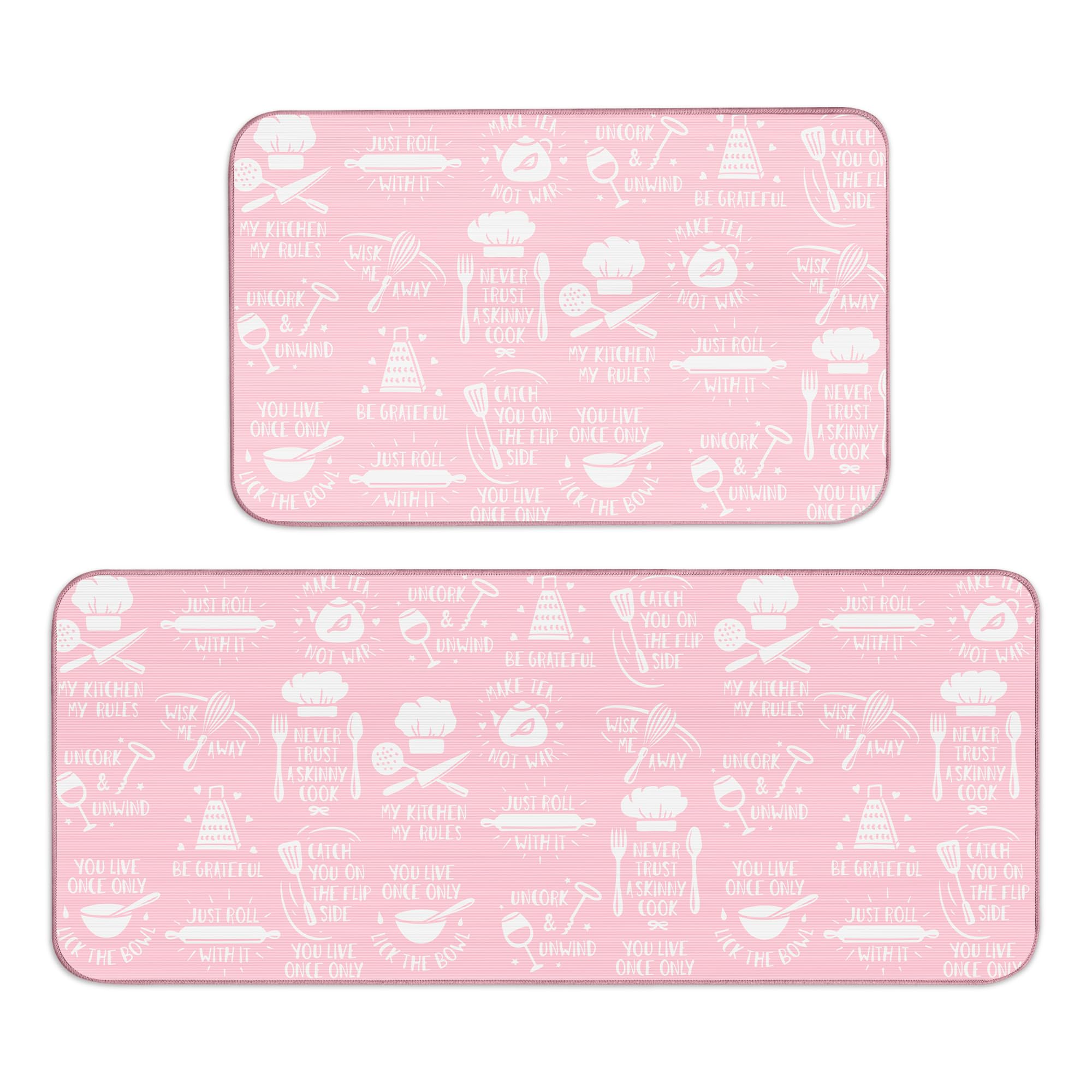 Photo 1 of 2 PCS Pink Kitchen Rugs Sets Kitchen Mats for Floor Home Valentine's Day Decor Low-Profile Rugs and Mat Doormat Bedroom Bathroom Farmhouse Rug Spring Valentines Decoration Rubber Back Summer Mom Gift