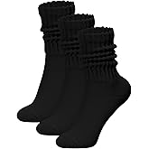JOEEOS Scrunch Crew Socks Women 3 Pack Padded Cotton Slouch Socks Retro Ribbed Thick Mid Calf Socks Size 9-11