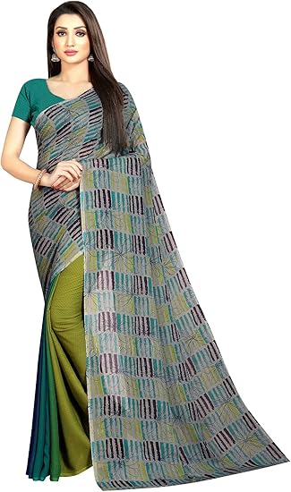 Amazon Peegli Saree サリーの女性はブラウスと花の印刷されたサリーグリーンカジュアルサリーをジョーゼット シャツ ブラウス 通販