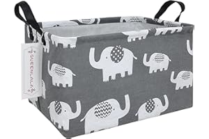 QUEENLALA Rectangular Laundry Hamper/Foldable Nursery Laundry Basket for Organizing/Storage Bin Baskets/Children Toy Office Bedroom/Toy Bin Closet Shelf Baskets（Rec-Elephant）