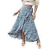 BerryGo Women's Boho Floral Wrap Maxi Skirt High Waisted Long Skirt with Slit