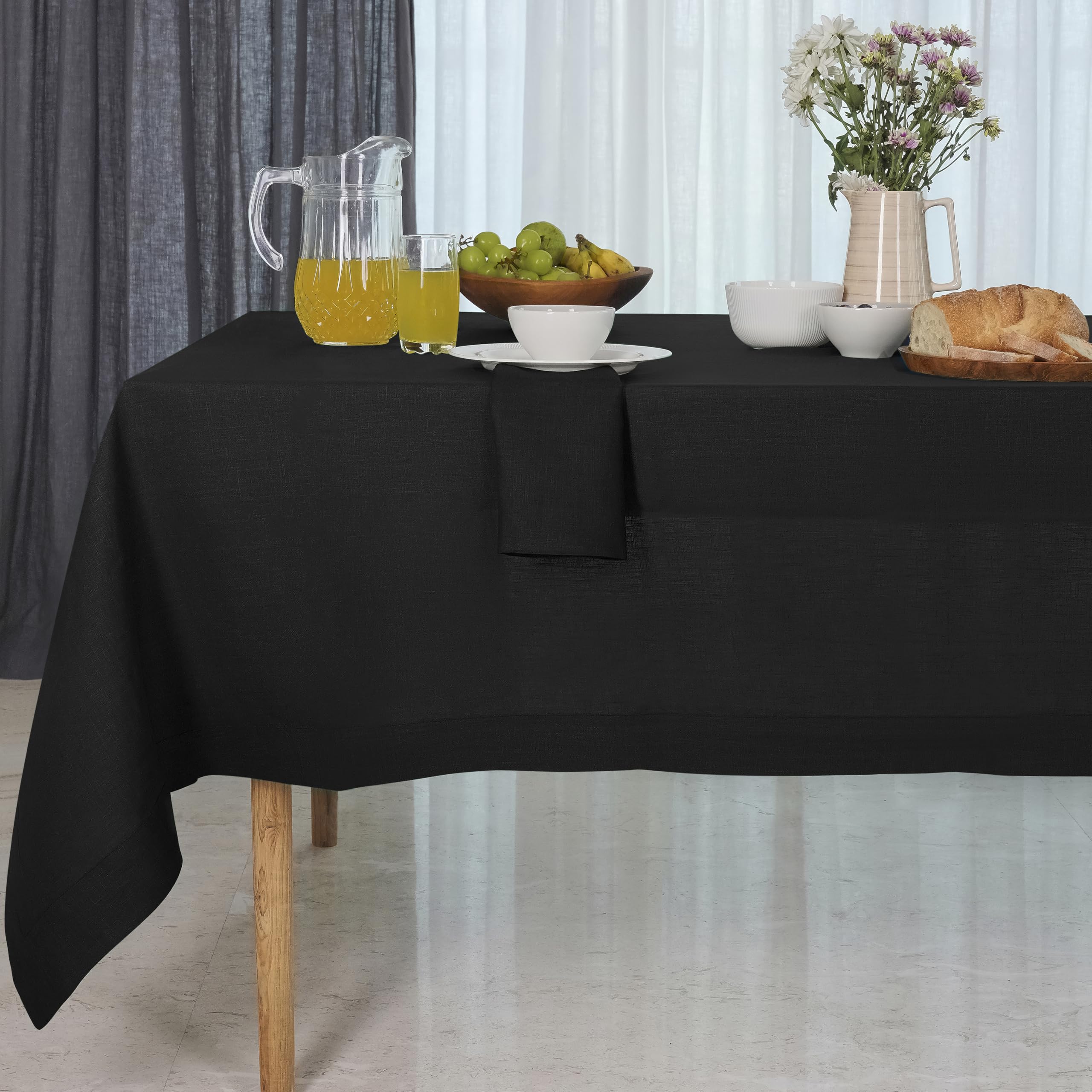 D'Moksha Homes 100% Pure Linen Tablecloth - 60 x 102 Inch Black for Rectangle Tables - Machine Washable Dining — image 1