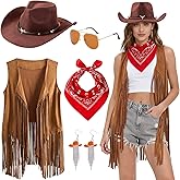 Cubacubo Cowgirl Outfits for Women Western Cow Girls Costume Tassel Fringe Vest Cowboy Hat and Accessories Set