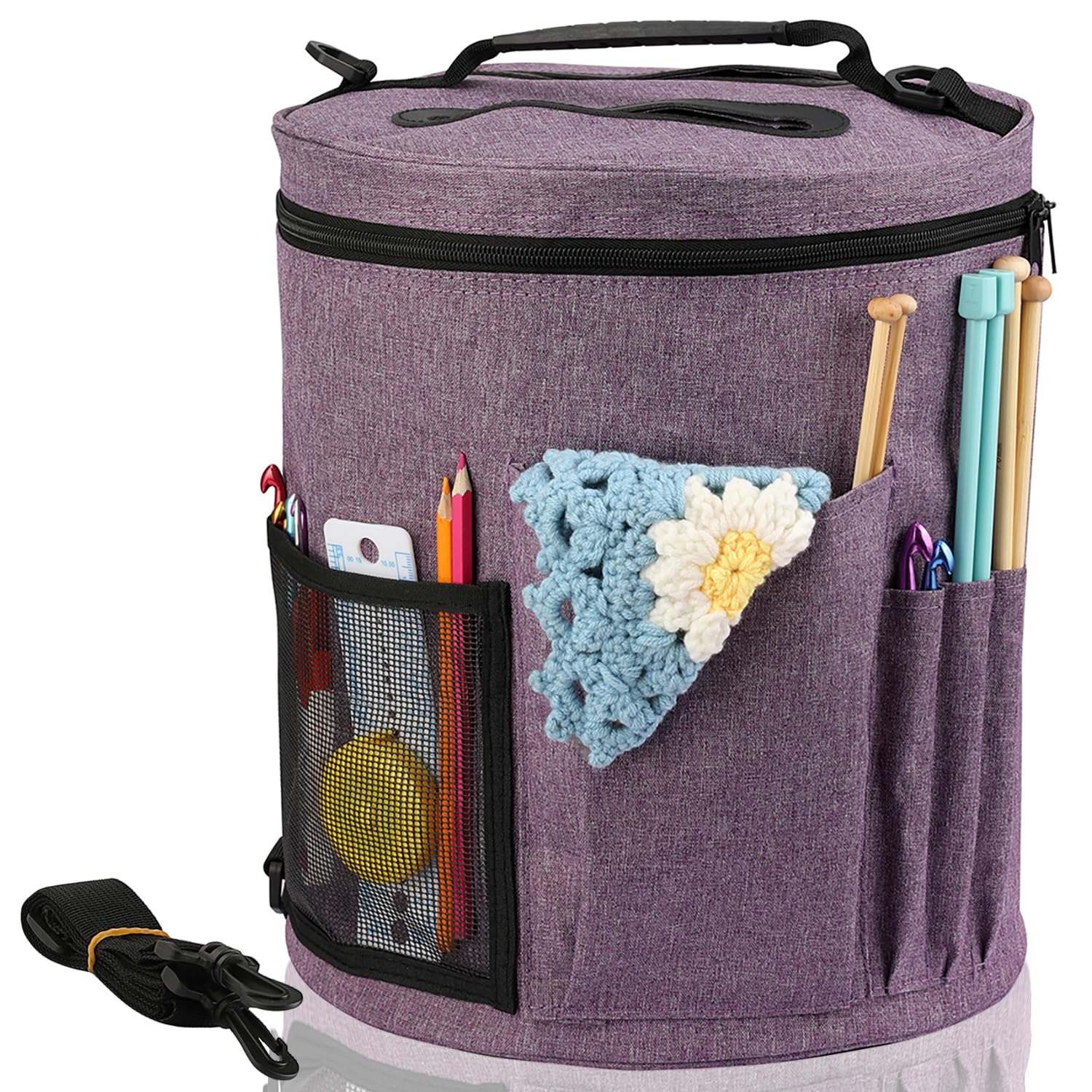 Lighterday Portable Craft Bag for Knitting & Crochet Accessories, Wool & Yarn Storage, Knitting Gifts for Women (Purple)
