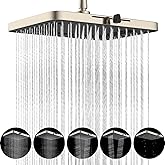 Hibbent cUPC Certified 5 Spray Modes Shower Head, 13'' High Pressure Large Rainfall Shower Head, High Flow Waterfall Bathroom Fixed Showerheads, Adjustable Swivel Ball Joint, Brushed Nickel