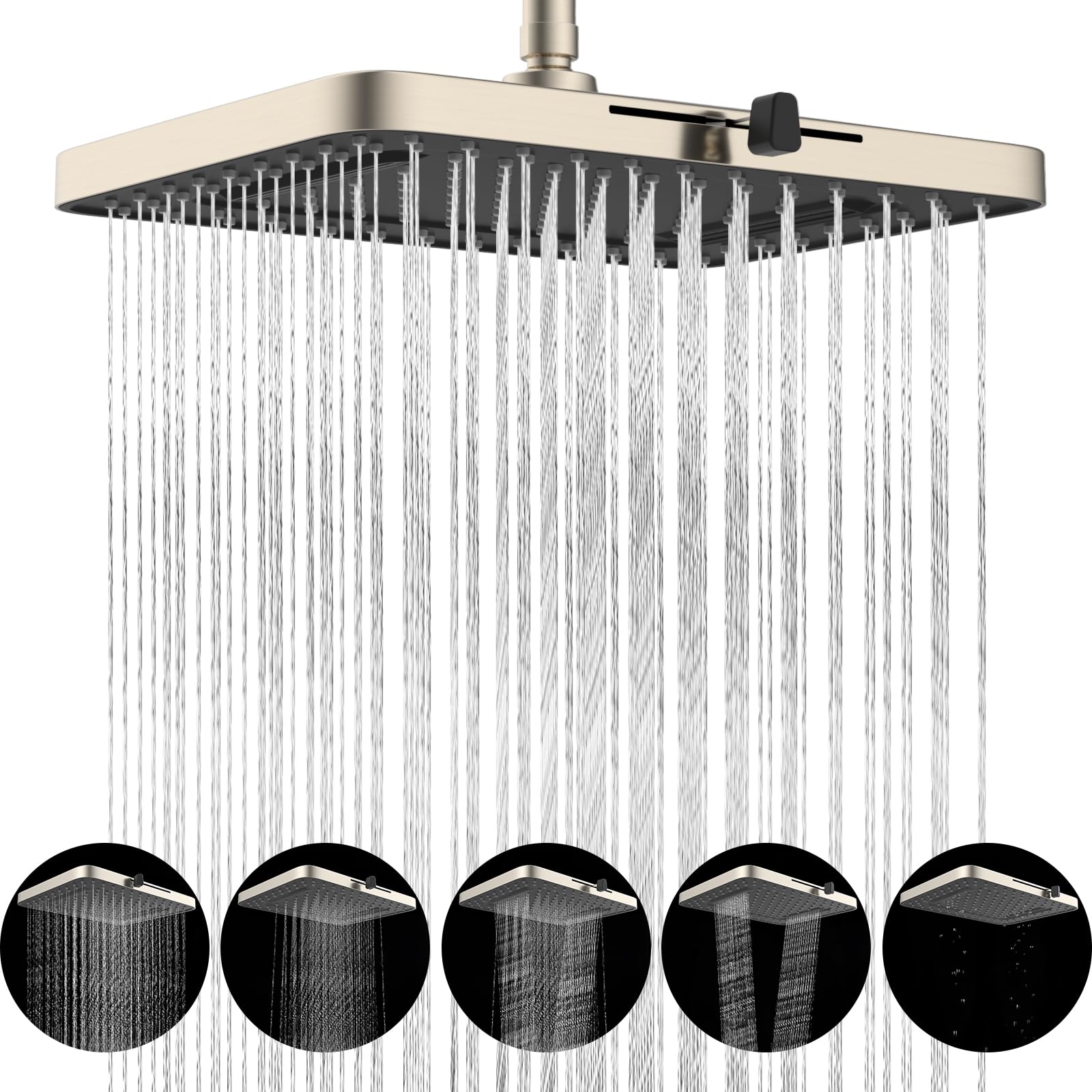Photo 1 of Hibbent 5 Spray Modes Shower Head, 13'' High Pressure Rain Shower Head, Large Rainfall Showerhead, High Flow Waterfall Bathroom Fixed Showerheads, Adjustable Swivel Ball Joint, Brushed Nickel