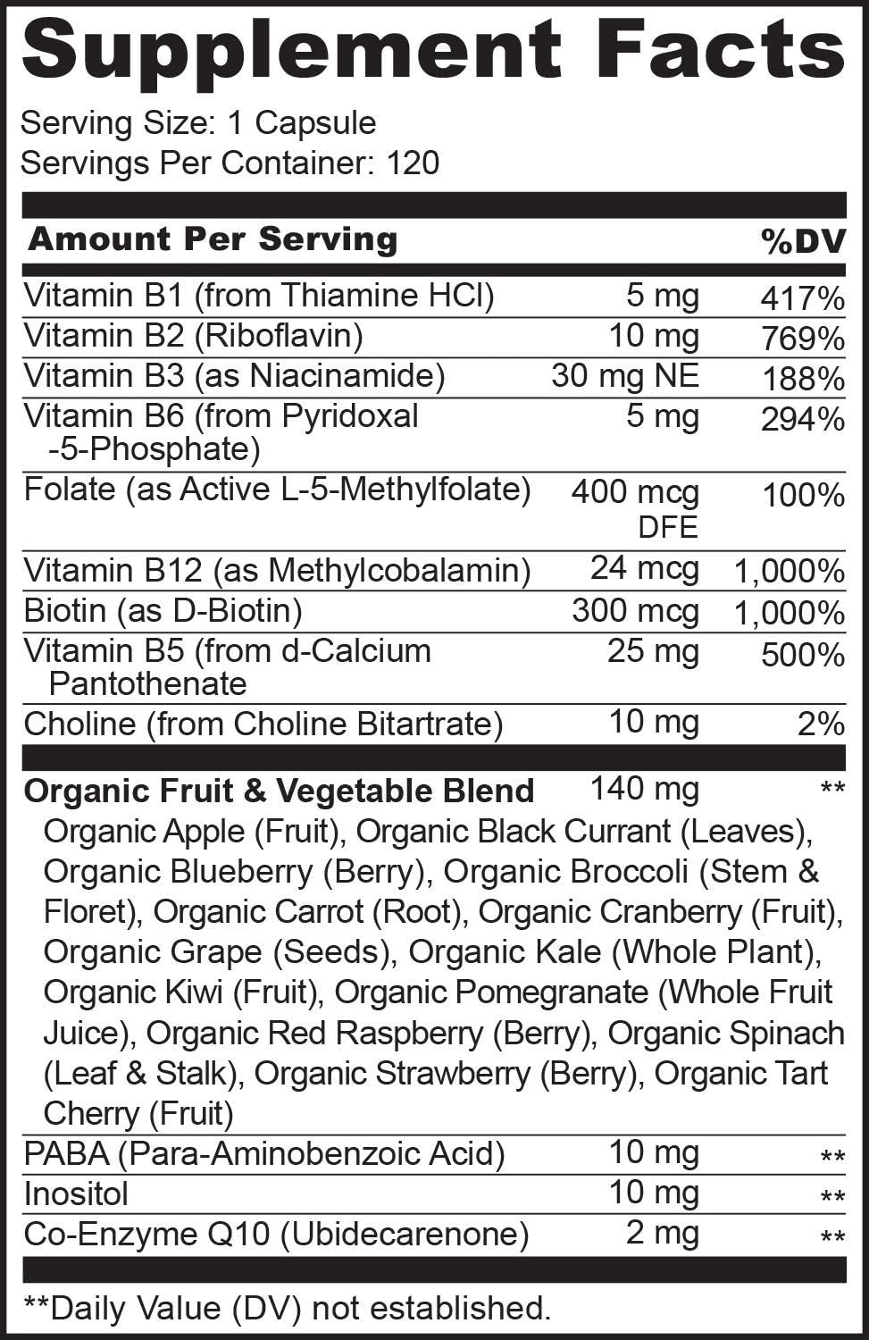 NATURELO B Complex - Whole Food - with Vitamin B6, Folate, B12, Biotin - Vegan - Vegetarian - Best Natural Supplement for Energy and Stress - High Potency - Non GMO - Gluten Free - 120 Capsules: Health & Personal Care