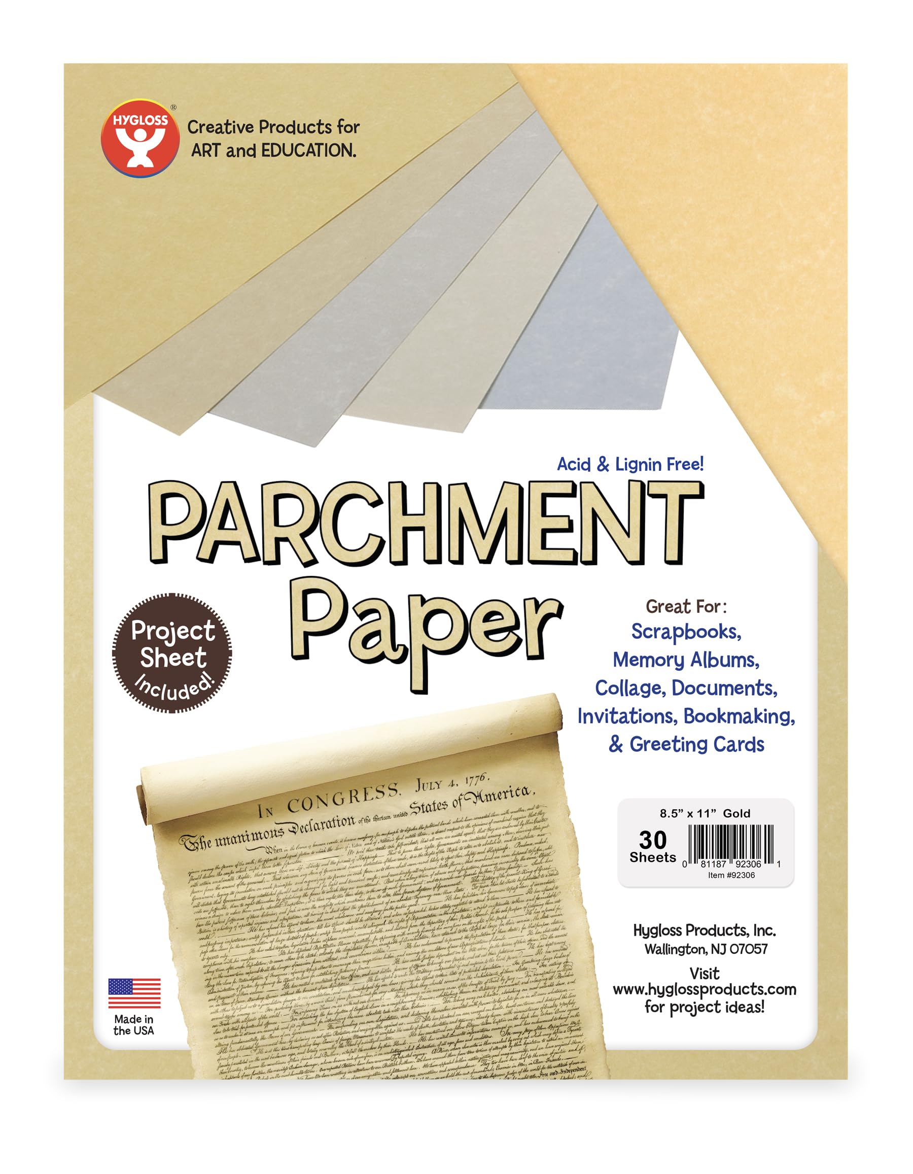 Hygloss Products Craft Parchment Paper Printer Friendly, Made in USA-8-1/2 x 11 Inches, Gold, 30 Pack, 30 Sheets